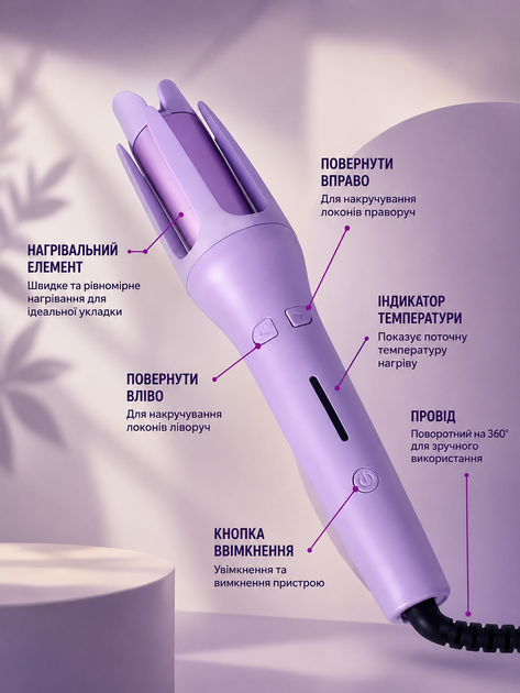 Плойка автоматическая AND электрический стайлер для завивки волос 1000 Вт, автоматическая плойка для создания локонов, щипцы для завивки волос, профессиональный стайлер для укладки волос - Фото 2 Плойка автоматическая AND электрический стайлер для завивки волос 1000 Вт, автоматическая плойка для создания локонов, щипцы для завивки волос, профессиональный стайлер для укладки волос - изображение 2