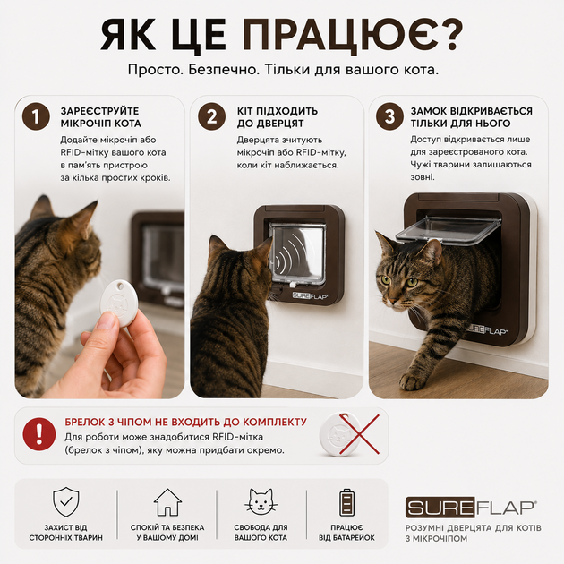 Умная дверца для котов SureFlap с микрочипом | автоматический кошачий люк Smart Cat Flap коричневая уценка - изображение 6