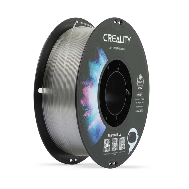 PETG Filament (пластик) для 3D принтера CREALITY 1кг, 1.75мм, прозрачный - Фото 1 PETG Filament (пластик) для 3D принтера CREALITY 1кг, 1.75мм, прозрачный - изображение 1