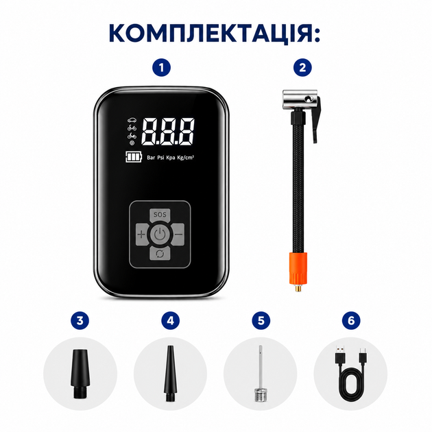 Автомобильный компрессор-насос для подкачки накачивания шин с дисплеем - изображение 3
