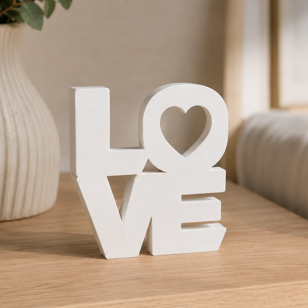 Декоративна статуетка LOVE з серцем, біла, 107×103×13 мм - Фото 1 Декоративна статуетка LOVE з серцем, біла, 107×103×13 мм - зображення 1