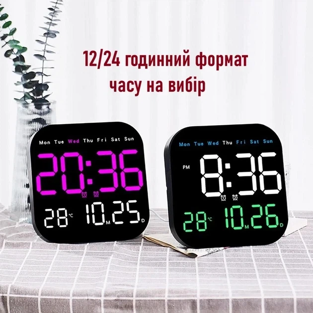 Настенные часы Deepfox DS-6650 электронные с LED-подсветкой и пультом ДУ 18,5х18,5 см с термометром таймером и двумя будильниками - изображение 9