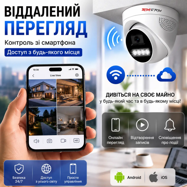 POE IP камера SIMICAM 8MP 4K купольная с датчиком движения, ONVIF, H.265 и цветным ночным видением - изображение 3