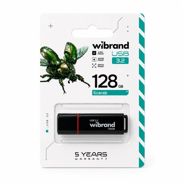 Флеш-накопичувач Wibrand USB 3.2 Gen1 Scarab 128GB Black - Фото 2 Флеш-накопичувач Wibrand USB 3.2 Gen1 Scarab 128GB Black - изображение 2
