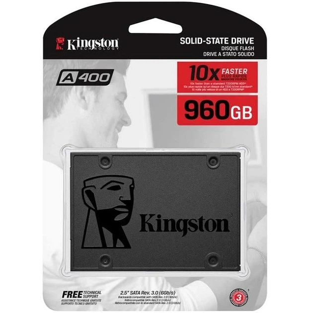 Накопичувач SSD Kingston SSDNow A400 960GB 2.5" SATAIII 3D NAND - Фото 2 Накопичувач SSD Kingston SSDNow A400 960GB 2.5" SATAIII 3D NAND - зображення 2