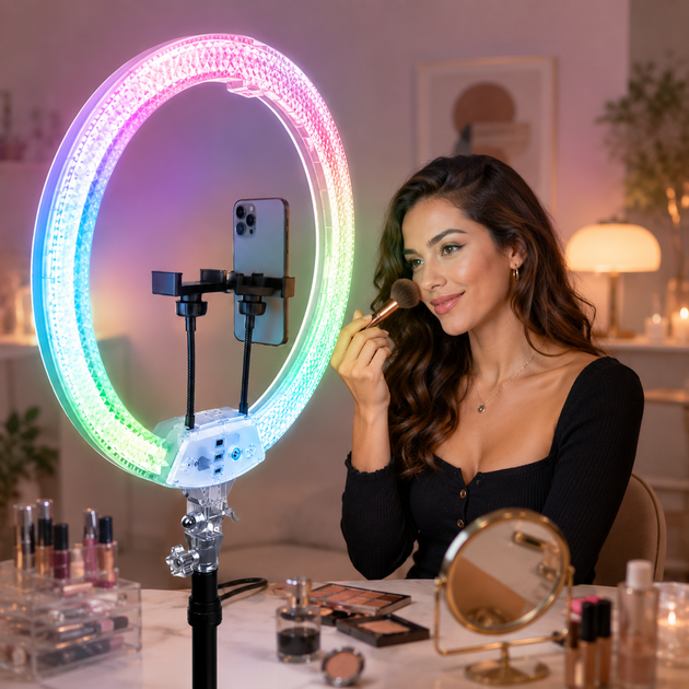 Кольцевая лампа 56 см RGB RD-22 Crystal Diamond Lamp / Двухсторонняя цветная лампа для селфи / Лампа блогера - изображение 2
