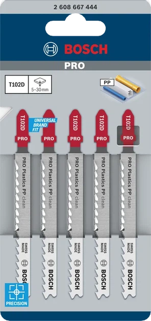 Zestaw brzeszczotów do wyrzynarki Bosch PRO Plastics PP clean T102D 100 mm 5 szt (2608667444) - Zdjęcie 1 Zestaw brzeszczotów do wyrzynarki Bosch PRO Plastics PP clean T102D 100 mm 5 szt (2608667444) - obraz 1