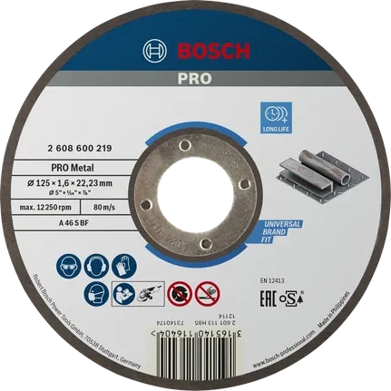 Zbrojona tarcza tnąca Bosch PRO Metal 125 x 1.6 x 22.23 mm (2608600219) - Zdjęcie 1 Zbrojona tarcza tnąca Bosch PRO Metal 125 x 1.6 x 22.23 mm (2608600219) - obraz 1