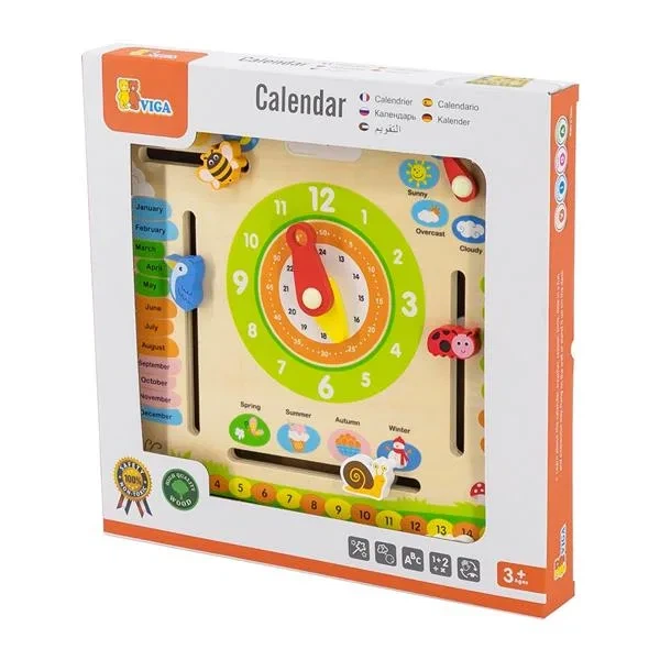 Дерев'яний календар Viga Toys з годинником 31х31 см різнокольоровий - Фото 2 Дерев'яний календар Viga Toys з годинником 31х31 см різнокольоровий - зображення 2