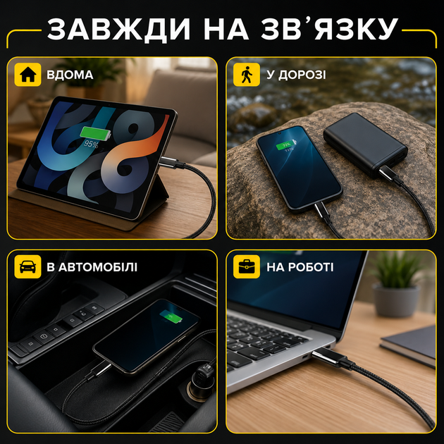 Кабель для быстрой зарядки iPhone кабель type c для Samsung кабель для зарядки Xiaomi шнур тайпси ipad 1m Pavlysh Black 240W - изображение 3