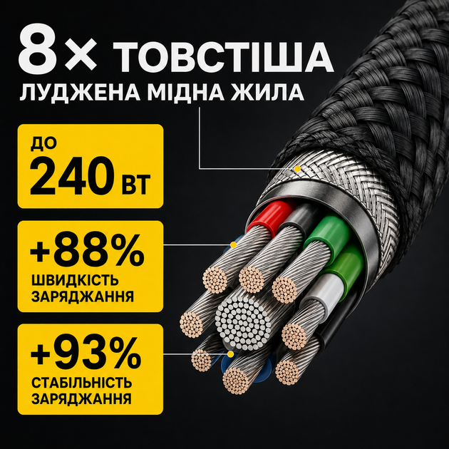 Кабель для быстрой зарядки iPhone кабель type c для Samsung кабель для зарядки Xiaomi шнур тайпси ipad 1m Pavlysh Black 240W - изображение 6