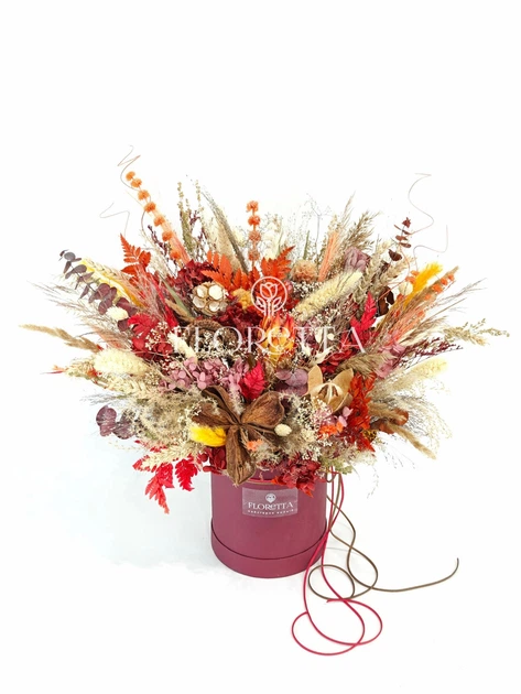 Букет «Бархатное прикосновение» - живые стабилизированные цветы в шляпной коробке 30*35 см - изображение 4