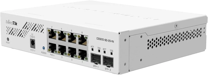 Коммутатор MikroTik Cloud Smart Switch CSS610-8G-2S+IN / 8x GbE RJ-45 / 2x 10G SFP+ / SwOS / PoE-in / Белый (102255148) - Фото 1 Коммутатор MikroTik Cloud Smart Switch CSS610-8G-2S+IN / 8x GbE RJ-45 / 2x 10G SFP+ / SwOS / PoE-in / Белый (102255148) - изображение 1