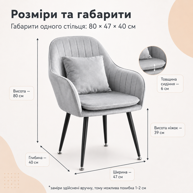 Набор стульев RIAS DSF-684 с вельветовой обивкой и металлическими ножками 2 шт Light Grey (3_08609) - Фото 6 Набор стульев RIAS DSF-684 с вельветовой обивкой и металлическими ножками 2 шт Light Grey (3_08609) - изображение 6