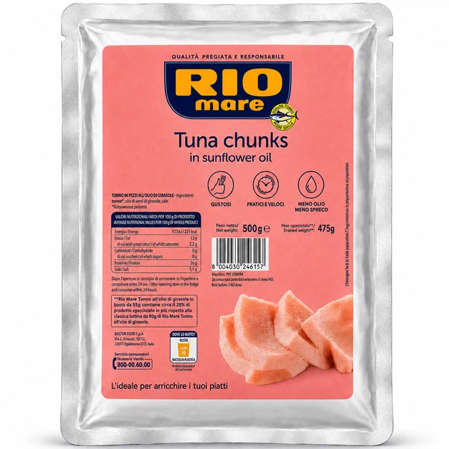 Тунец в Масле Rio mare Tuna Chunks in Sunflower Oil 500 г - изображение 6