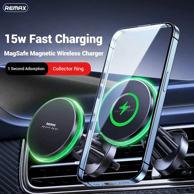 Автотримач для телефона з БЗП REMAX MagSafe Magnetic 15W Wireless Charging Car Mount RM-C01 Black - Фото 5 Автотримач для телефона з БЗП REMAX MagSafe Magnetic 15W Wireless Charging Car Mount RM-C01 Black - изображение 5