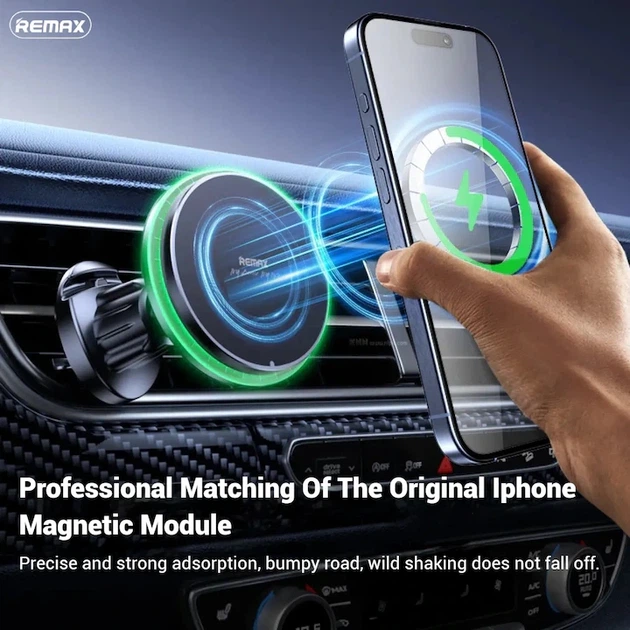 Автотримач для телефона з БЗП REMAX MagSafe Magnetic 15W Wireless Charging Car Mount RM-C01 Black - Фото 9 Автотримач для телефона з БЗП REMAX MagSafe Magnetic 15W Wireless Charging Car Mount RM-C01 Black - изображение 9