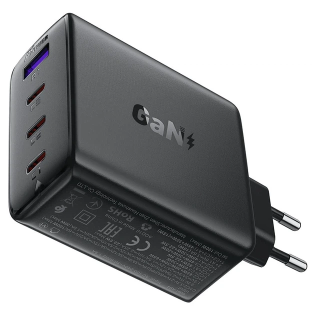 Мережевий зарядний пристрій ACEFAST A94 PD100W GaN (3*USB-C+USB-A) charger Black - Фото 5 Мережевий зарядний пристрій ACEFAST A94 PD100W GaN (3*USB-C+USB-A) charger Black - изображение 5