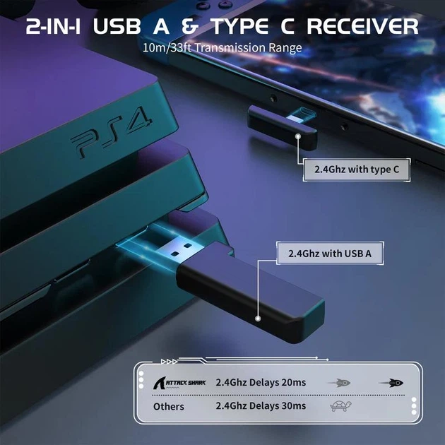 Беспроводные игровые наушники ATTACK SHARK L80 (Bluetooth 5.3, 2.4G, черные) - Фото 3 Беспроводные игровые наушники ATTACK SHARK L80 (Bluetooth 5.3, 2.4G, черные) - изображение 3