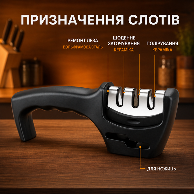 Точилка для ножей и ножниц ручная точильный станок 4 в 1 для стальных ножей Kayfovo BL-3 - Фото 2 Точилка для ножей и ножниц ручная точильный станок 4 в 1 для стальных ножей Kayfovo BL-3 - изображение 2