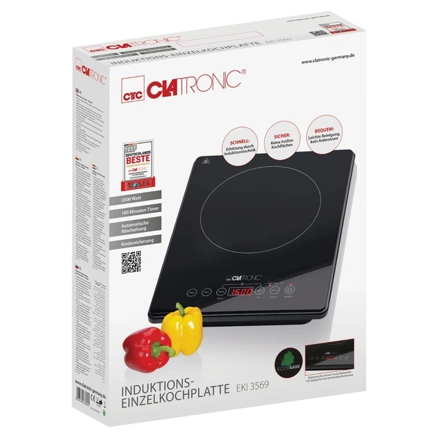 Настольная плита Clatronic EKI 3569 — индукционная, 1 конфорка, 2000 Вт - Фото 2 Настольная плита Clatronic EKI 3569 — индукционная, 1 конфорка, 2000 Вт - изображение 2
