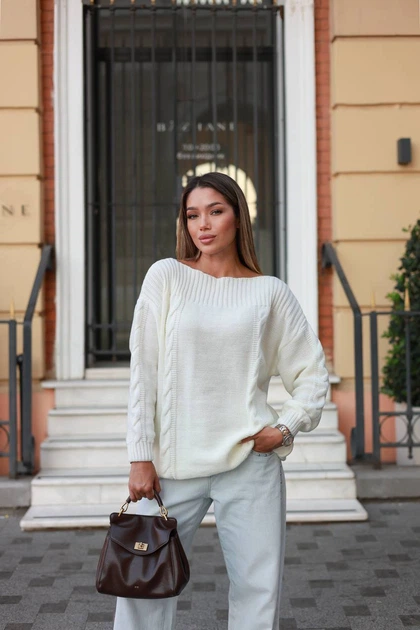 Свитер женский базовый молочного цвета 39416 One Size - изображение 4