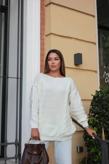 Свитер женский базовый молочного цвета 39416 One Size - изображение 6