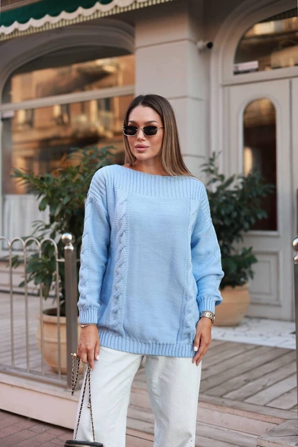 Свитер женский базовый голубого цвета 39419 One Size - изображение 6