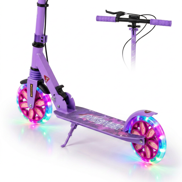 Самокат двухколесный складной фиолетовый с светящимися колесами 200мм Scooter Pusher 5351 Violet - изображение 5