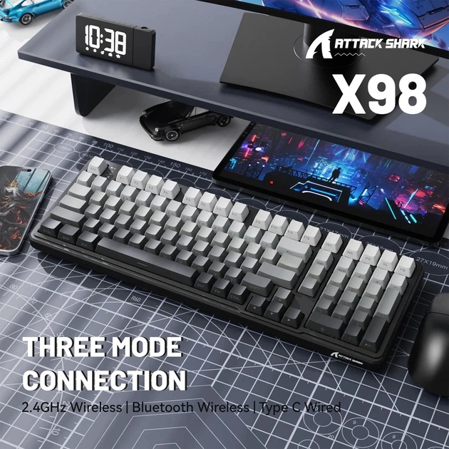 Клавиатура беспроводная ATTACK SHARK X98 Blueberry RGB USB/Bluetooth/Wireless Moonlight Night (X98ML_AS) - Фото 5 Клавиатура беспроводная ATTACK SHARK X98 Blueberry RGB USB/Bluetooth/Wireless Moonlight Night (X98ML_AS) - изображение 5