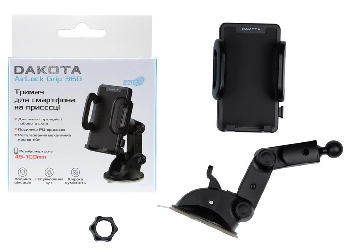 Автомобильный держатель для телефона DAKOTA AirLock Grip 360 на присоске, механический зажим 48–100 мм - изображение 14