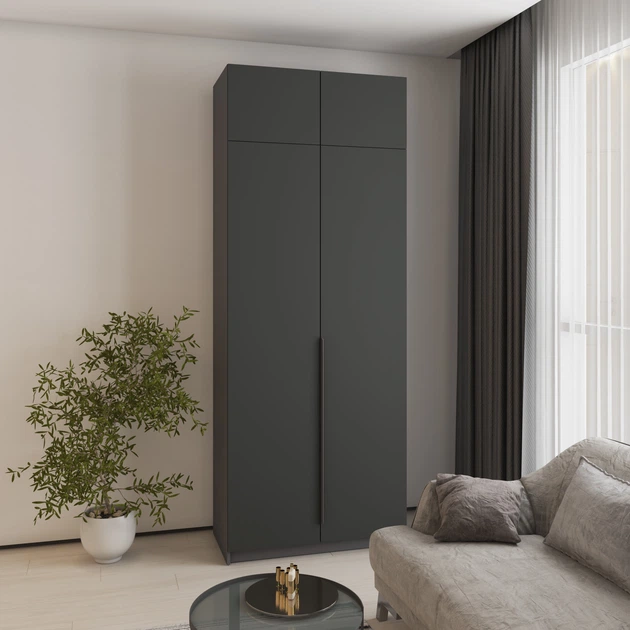 Шафа 2-дверна з антресоллю MebelStar Оскар МДФ Ultra Mat BL-B, блок шухляд 100x52x260 см Антрацит/Антрацит (MBS-5880) - Фото 1 Шафа 2-дверна з антресоллю MebelStar Оскар МДФ Ultra Mat BL-B, блок шухляд 100x52x260 см Антрацит/Антрацит (MBS-5880) - зображення 1