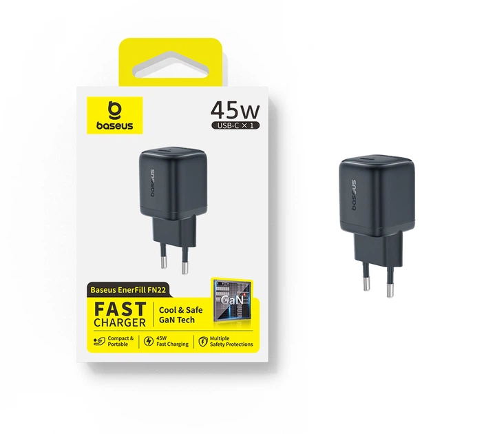 Сетевое зарядное устройство Baseus GaN 45W USB-C PD/PPS QC3.0 для iPhone 17/16/15, Samsung, Xiaomi - изображение 2