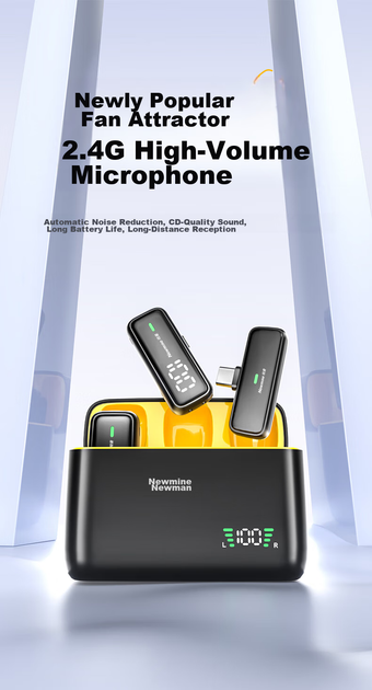 Микрофон петличный Newmine MC203 беспроводной двухканальный с шумоподавлением и зарядным кейсом - Фото 7 Микрофон петличный Newmine MC203 беспроводной двухканальный с шумоподавлением и зарядным кейсом - изображение 7
