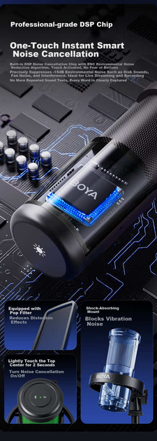 Конденсаторный настольный микрофон BOYA G30 для стриминга, пения, игр, трансляций, караоке, дубляжа и записи, с шумоподавлением - изображение 5