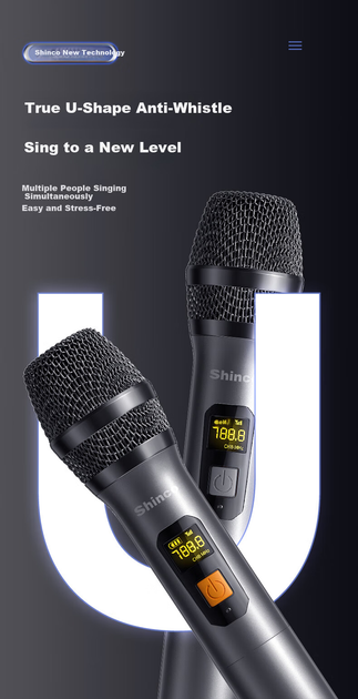Микрофоны Shinco H65 беспроводные, 2 штуки, для караоке и конференций - изображение 13