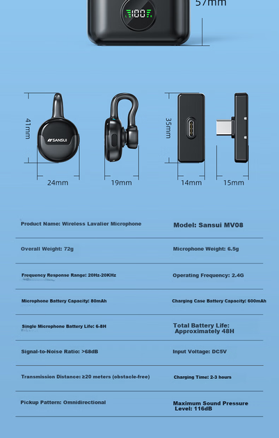 Микрофон SANSUI MV08 петличный беспроводной с шумоподавлением, 2 передатчика - изображение 15