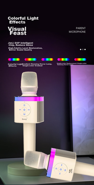 Микрофон-колонка Soaiy MC62 детский караоке Bluetooth беспроводной розовый - изображение 11