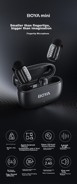 Микрофон BOYA Mini петличный беспроводной для трансляций Type-C, с шумоподавлением - изображение 9