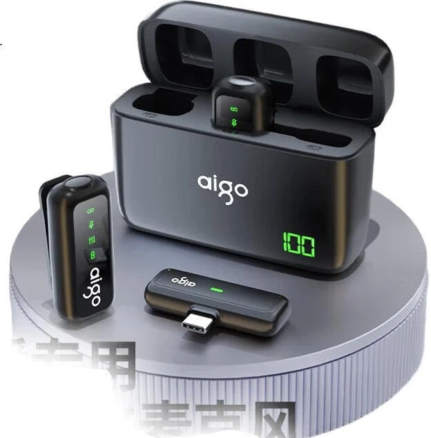 Микрофон беспроводной Aigo S21 с клипсой петличный двухканальный для стримов и видео - изображение 3