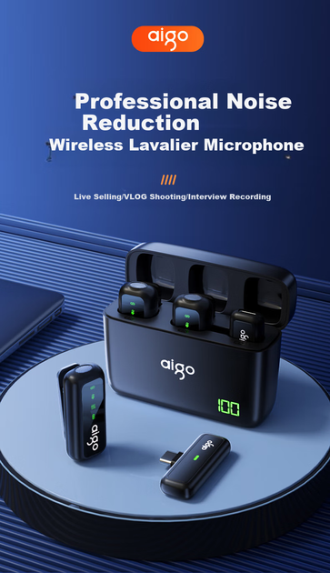 Микрофон беспроводной Aigo S21 с клипсой петличный двухканальный для стримов и видео - изображение 13
