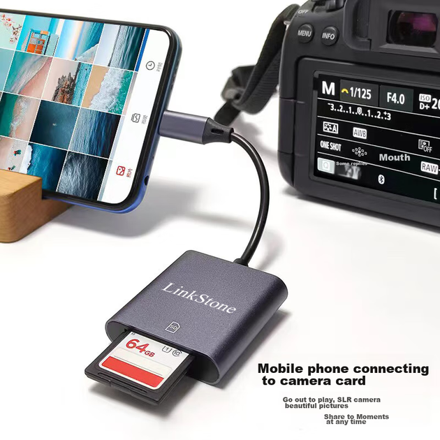 Картридер LinkStone Type-C Apple 16/Apple 17 USB-C Багатофункціональний SD OTG-картридер для відеореєстраторів, дзеркальних камер, мобільних телефонів та карт пам'яті фотоапаратів - зображення 7