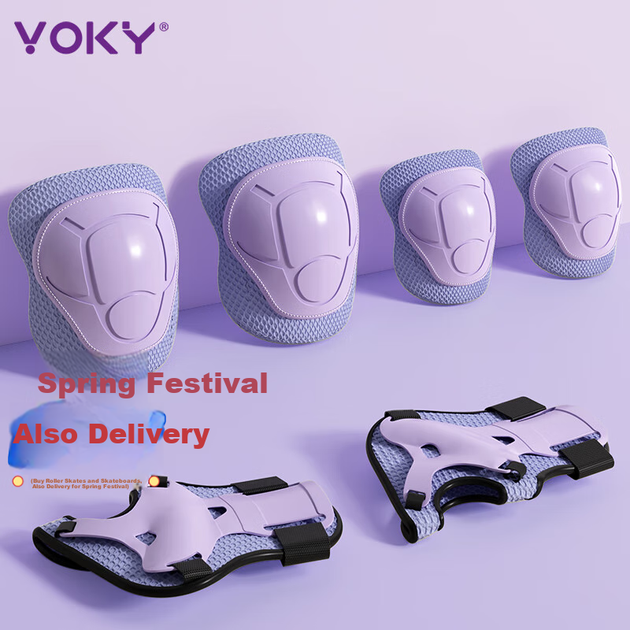 Захисне спорядження для роликових ковзанів VOKY, професійні дитячі наколінники, налокітники, захист долонь, комплект із шести предметів, для захисту на суші та льоду - изображение 4