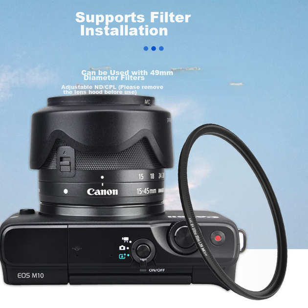 JJC Совместимо с блендой для объективов Canon RF-S 18-45, объективом 49 мм для камер R10 R50 R100, объективом EF-M 15-45 для M6II (новая или старая версия будет отправлена случайным образом). - Фото 7 JJC Совместимо с блендой для объективов Canon RF-S 18-45, объективом 49 мм для камер R10 R50 R100, объективом EF-M 15-45 для M6II (новая или старая версия будет отправлена случайным образом). - изображение 7