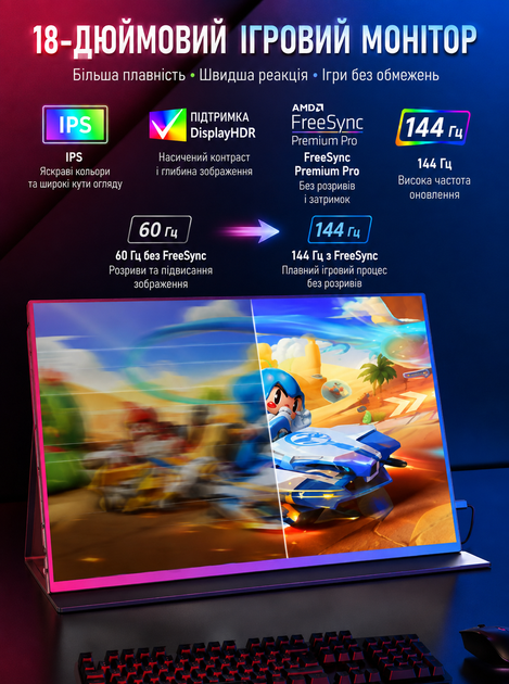 Портативный монитор UPERFECT 18″ 2K 144Hz IPS Дополнительный экран с режимом второго монитора Дисплей внешний - Фото 6 Портативный монитор UPERFECT 18″ 2K 144Hz IPS Дополнительный экран с режимом второго монитора Дисплей внешний - изображение 6