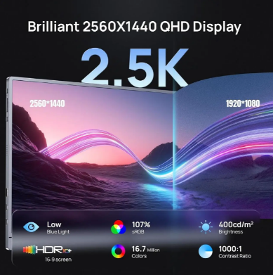 Монитор портативный Дополнительный экран ARZOPA 16.1″ 2K 180Hz с чехлом Монитор внешний - изображение 2
