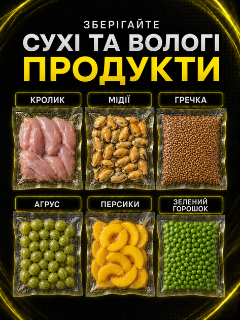 Пакеты для вакуумирования пищевые пакет для вакууматора набор для запаивания сухих и влажных продуктов рулон для упаковщика пищевая пленка для вакууматора 20 см Svitaє - изображение 6