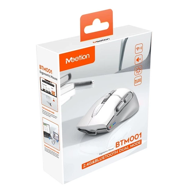 Компьютерная мышь Meetion беспроводная 2.4G + Bluetooth игровая 800–2400 dpi 7 кнопок RGB бело-серая (BTM001) - изображение 7