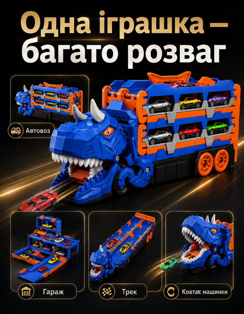 Іграшки для дітей машинки автовоз трейлер динозавр трансформер конструктори для хлопчиків дитячий ігровий розвиваючий набір подарунок на день народження - Фото 5 Іграшки для дітей машинки автовоз трейлер динозавр трансформер конструктори для хлопчиків дитячий ігровий розвиваючий набір подарунок на день народження - зображення 5