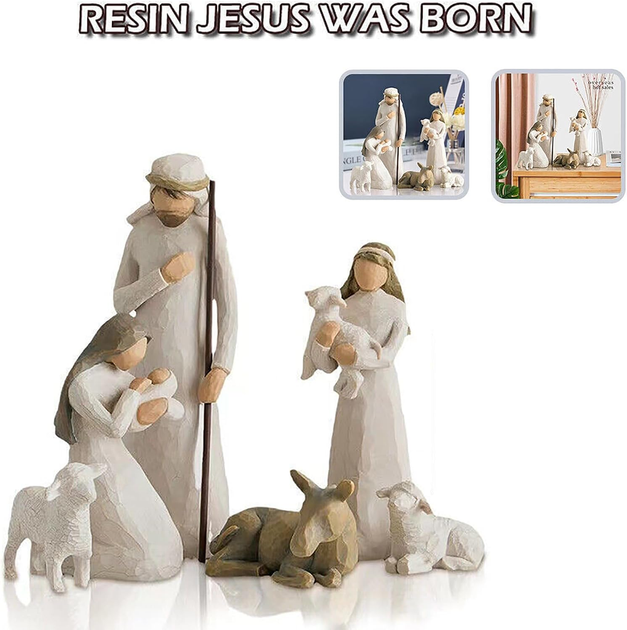 Рождественский вертеп Born Scene 10 фигурок из смолы и дерева, Святое Семейство, декор под елку для дома и офиса - Фото 4 Рождественский вертеп Born Scene 10 фигурок из смолы и дерева, Святое Семейство, декор под елку для дома и офиса - изображение 4